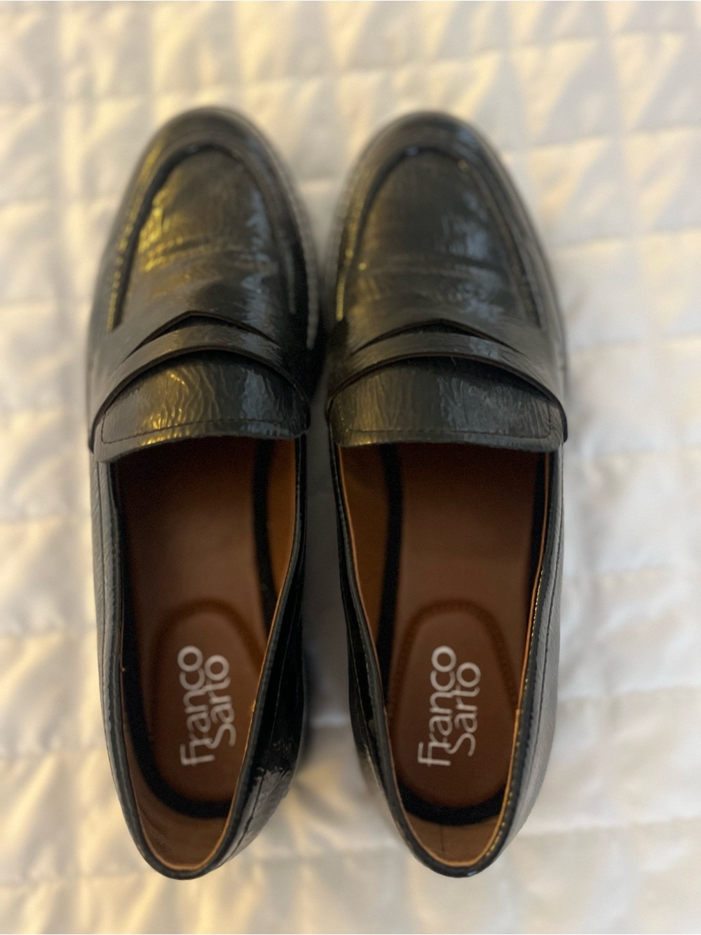 Franco Sarto Black Patent Faux Leather Slip-On Loafers